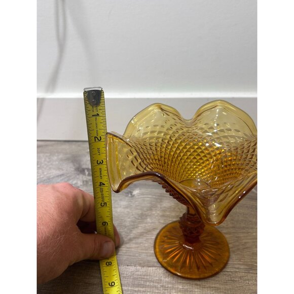 Indiana Glass Fluted Compote Diamond Point Candy Dish Amber Pedestal Ball Stem - Picture 4 of 4